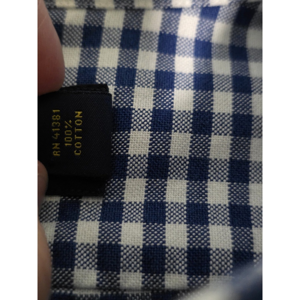 Ralph Lauren Mens XXL Blue White Gingham Check Button Down Shirt Brown Pony - Picture 4 of 8
